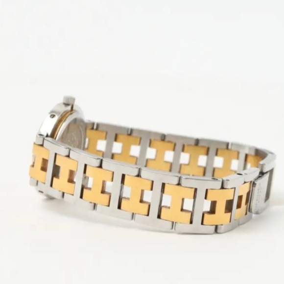 🎉SOLD🎊Hermès✨Ivory Yellow Gold Plated Stainless Steel Clipper Quartz Wristwatch - Picture 9 of 15